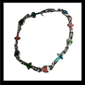 Metal Cross Bracelet Girls Silver Pink Blue Religious Spiritual Jewelry Gift EUC